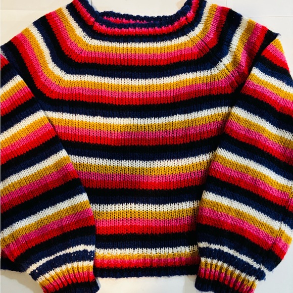 Crave Fame Red and Yellow Crew Neck Sweater Vibrant Stripes - Picture 1 of 5